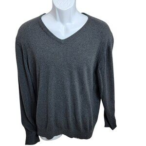 St. John's Bay Sweater, Men L, Solid Gray, V-Neck, Cotton/Cashmere, EUC